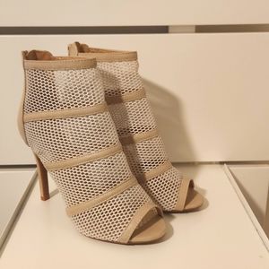 Annie Pinky Tami-04 Women's Open Toe Strap Breathable Mesh Stiletto Heels Nude